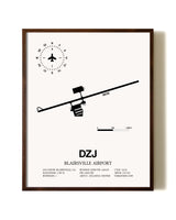 Blairsville Airport aviation print in walnut frame