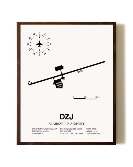 Blairsville Airport aviation print in walnut frame