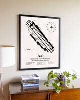 San Jose Mineta International Airport aviation wall décor in black wood frame