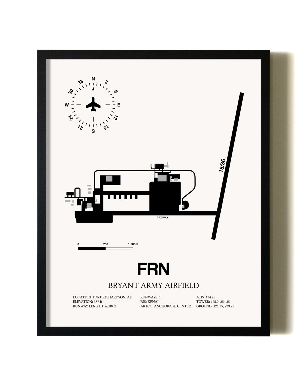 Framed Bryant Army Airfield wall art poster in black frame