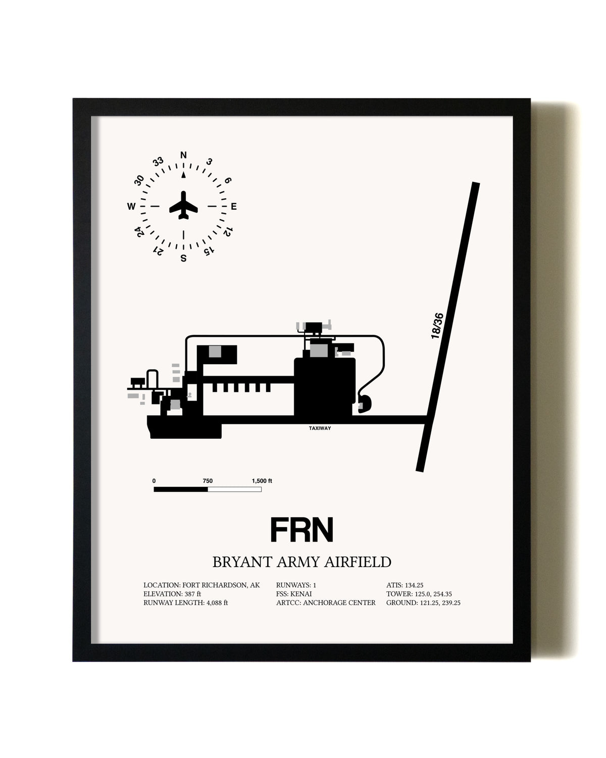 Framed Bryant Army Airfield wall art poster in black frame
