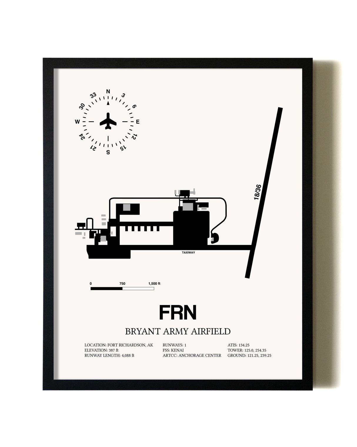 Framed Bryant Army Airfield wall art poster in black frame