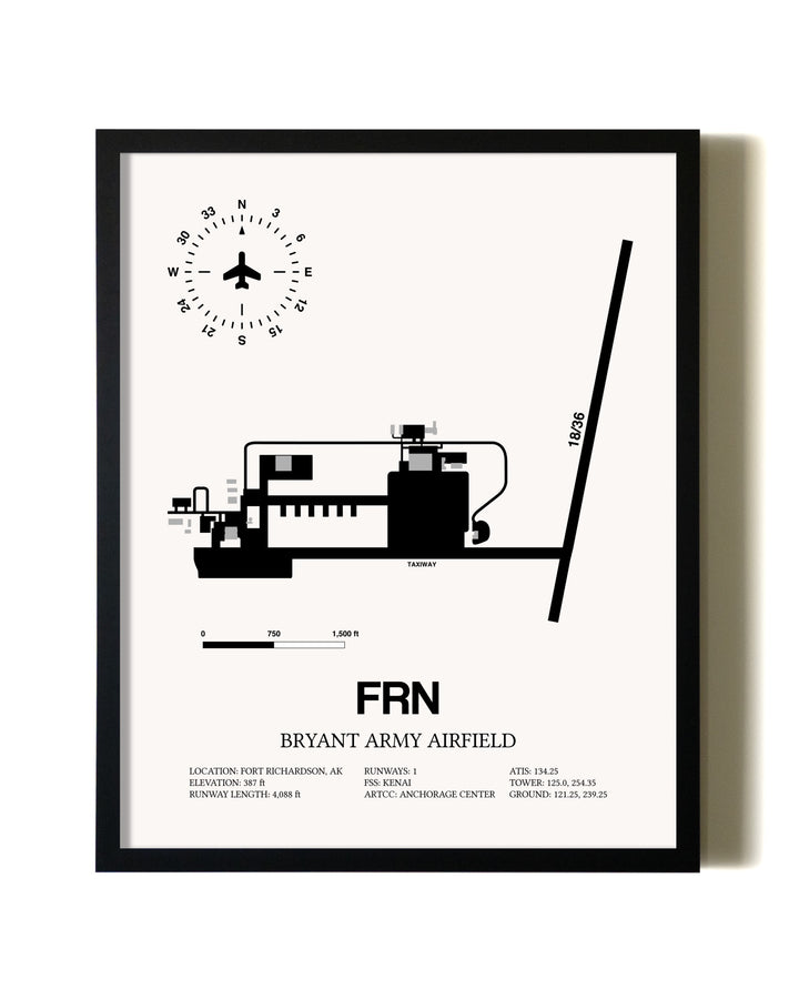 Framed Bryant Army Airfield wall art poster in black frame