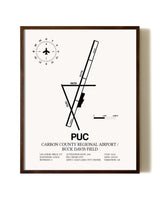 Carbon County Regional Airport / Buck Davis Field aviation print in walnut frame