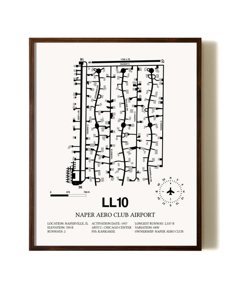 Naper Aero Club Airport aviation print in walnut frame