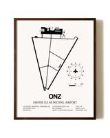 Grosse Ile Municipal Airport aviation print in walnut frame