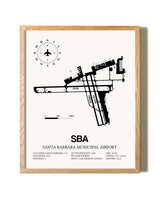 Santa Barbara Municipal Airport framed print in natural wood frame