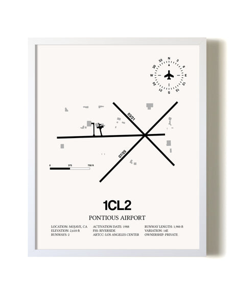 Ancient Valley / Pontious Airport airport map poster in oak frame