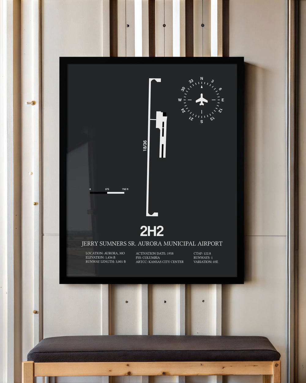 Framed Detailed Airport Map of Jerry Sumners Sr. Aurora Municipal Airport (2H2) in Gray with a Black Frame