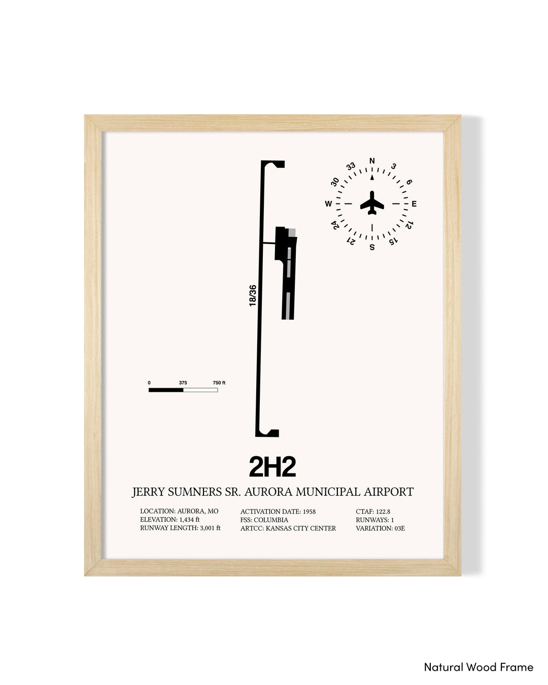 Detailed Airport Map of Jerry Sumners Sr. Aurora Municipal Airport (2H2) in White with a Natural Frame