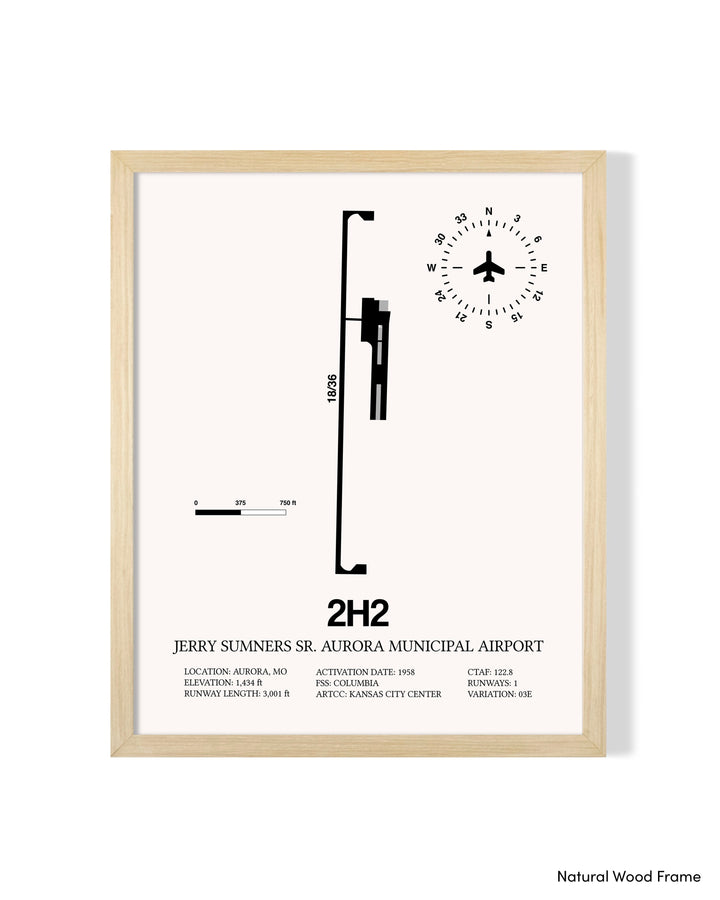 Detailed Airport Map of Jerry Sumners Sr. Aurora Municipal Airport (2H2) in White with a Natural Frame