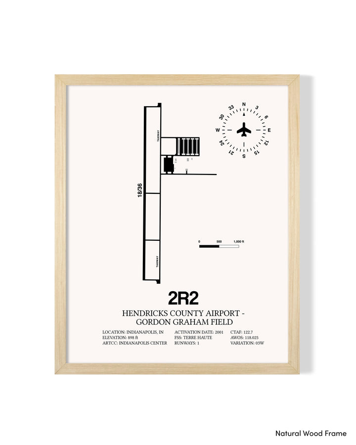 Detailed Airport Map of Hendricks County Airport-Gordon Graham Field (2R2) in White with a Natural Frame