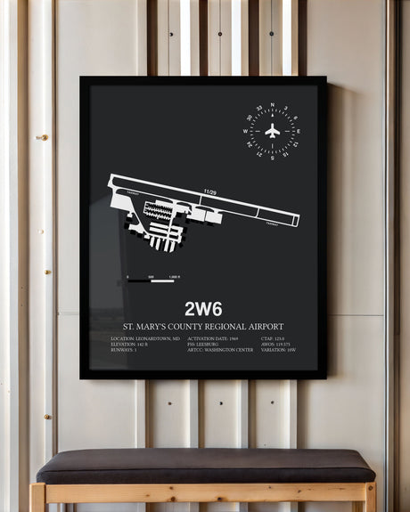 Framed Detailed Airport Map of St. Mary's County Regional Airport (2W6) in Gray with a Black Frame