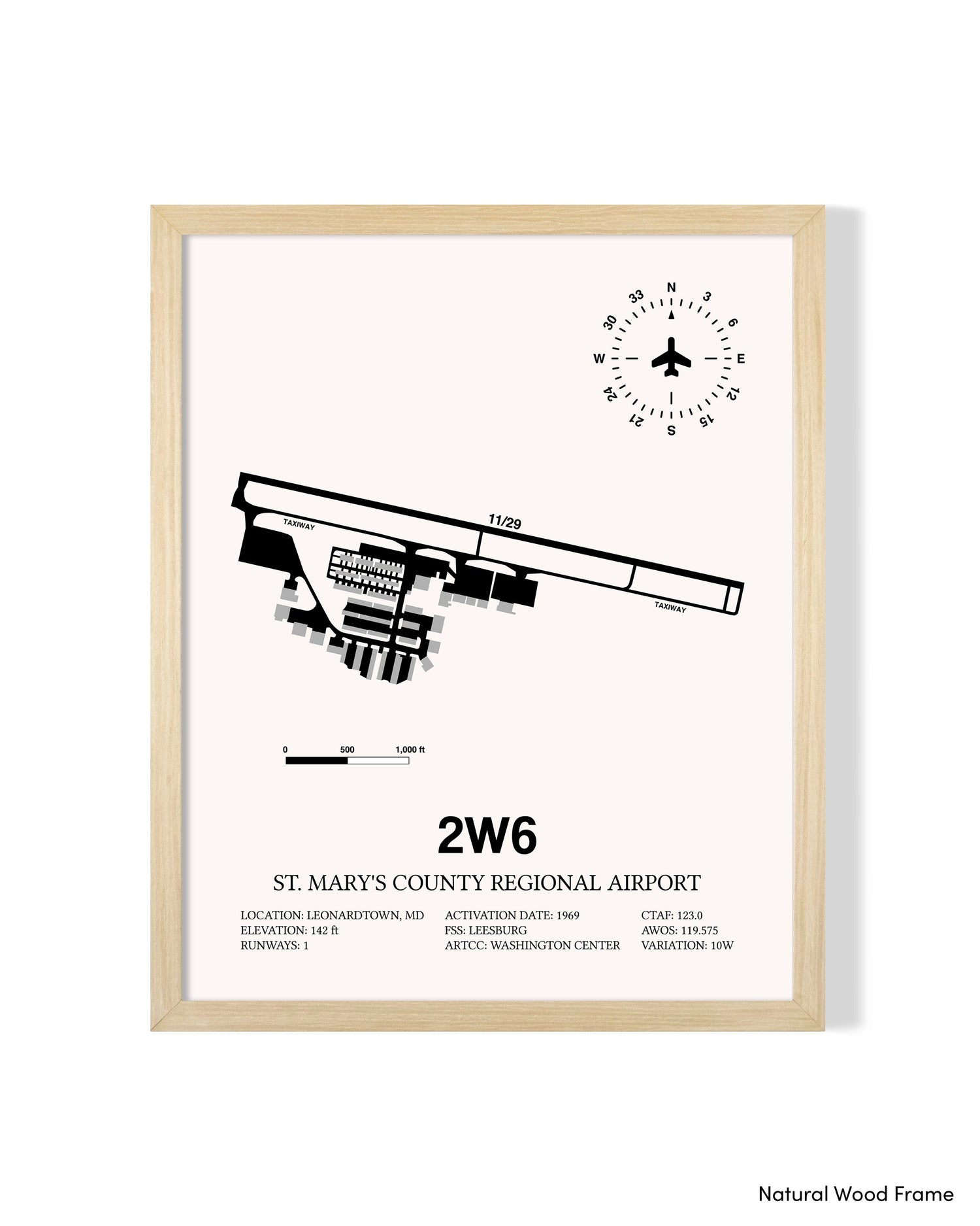 Detailed Airport Map of St. Mary's County Regional Airport (2W6) in White with a Natural Frame