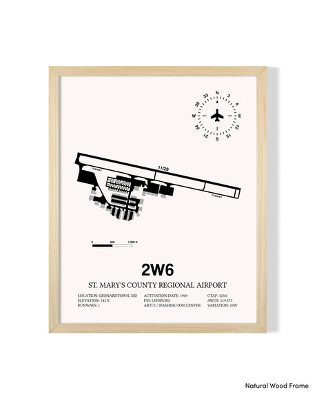 Detailed Airport Map of St. Mary's County Regional Airport (2W6) in White with a Natural Frame