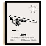 Framed Detailed Airport Map of St. Mary's County Regional Airport (2W6) in White with a Black Frame