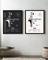 Framed Detailed Airport Map of Albany International Airport (ALB) in White and Gray
