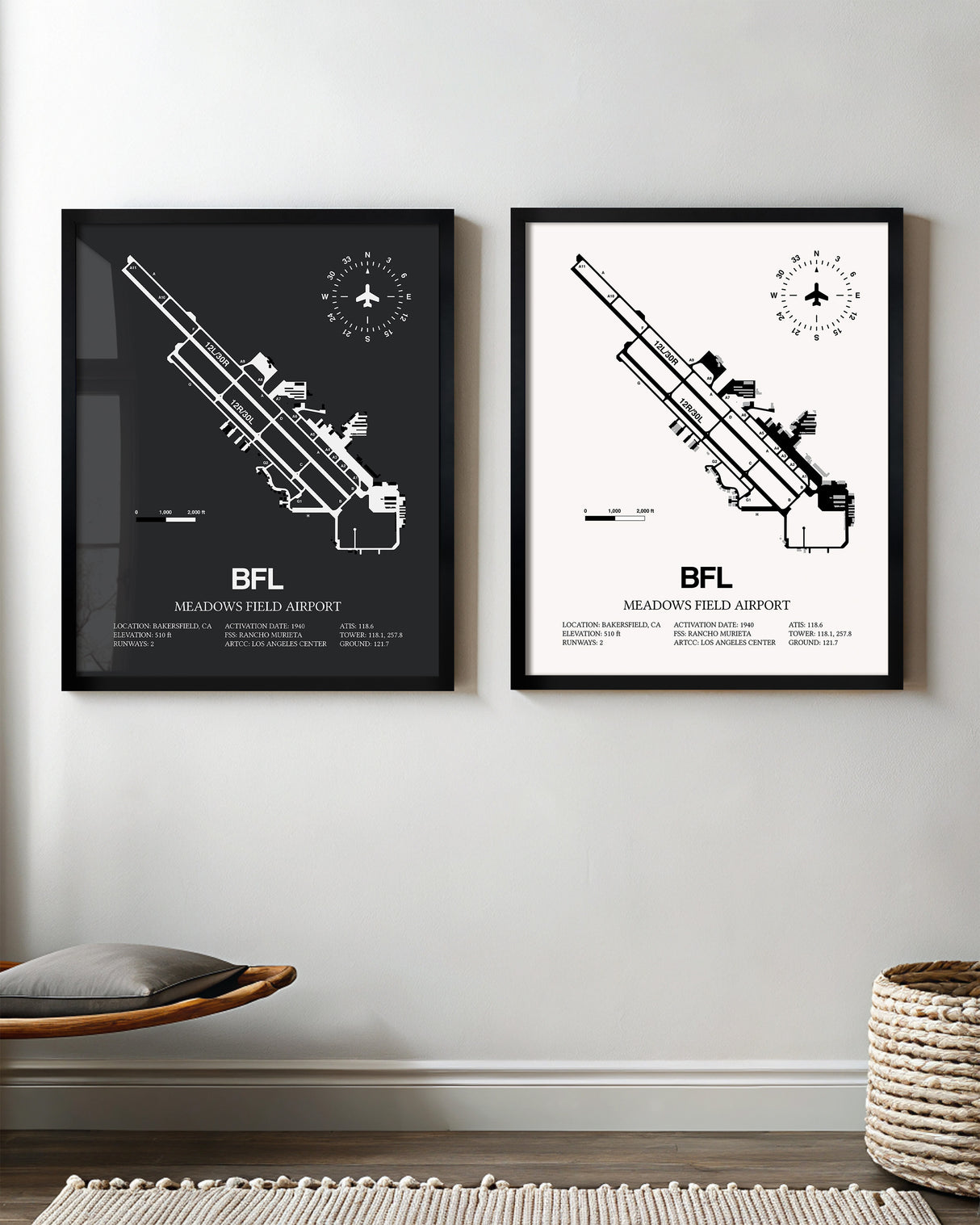 BFL Airport Map, Meadows Field Airport Print