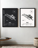 Framed Detailed Airport Map of Rocky Mountain Metro Airport (BJC) in White and Gray