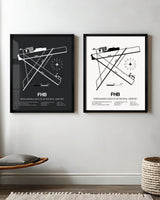 Framed Detailed Airport Map of Fernandina Beach Municipal Airport (FHB) in White and Gray