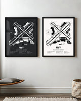 Framed Detailed Airport Map of Page Field (FMY) in White and Gray