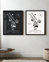 Framed Detailed Airport Map of Portland - Hillsboro Airport (HIO) in White and Gray