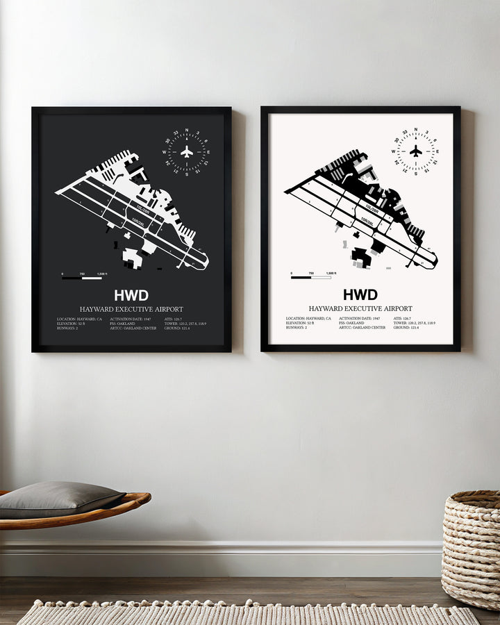HWD Airport Map, Hayward Executive Airport Print