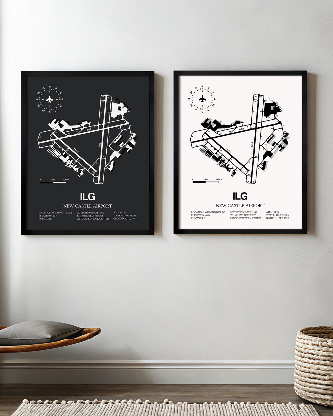 ILG Airport Map, New Castle Airport Print