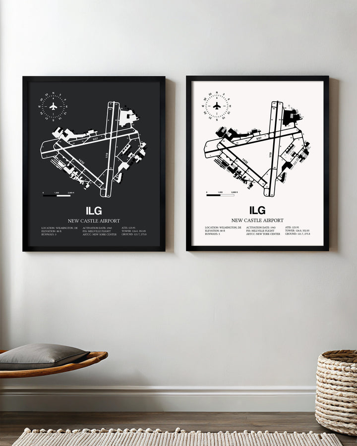 ILG Airport Map, New Castle Airport Print
