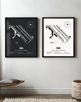 Framed Detailed Airport Map of Phoenix Mesa Gateway Airport (IWA) in White and Gray