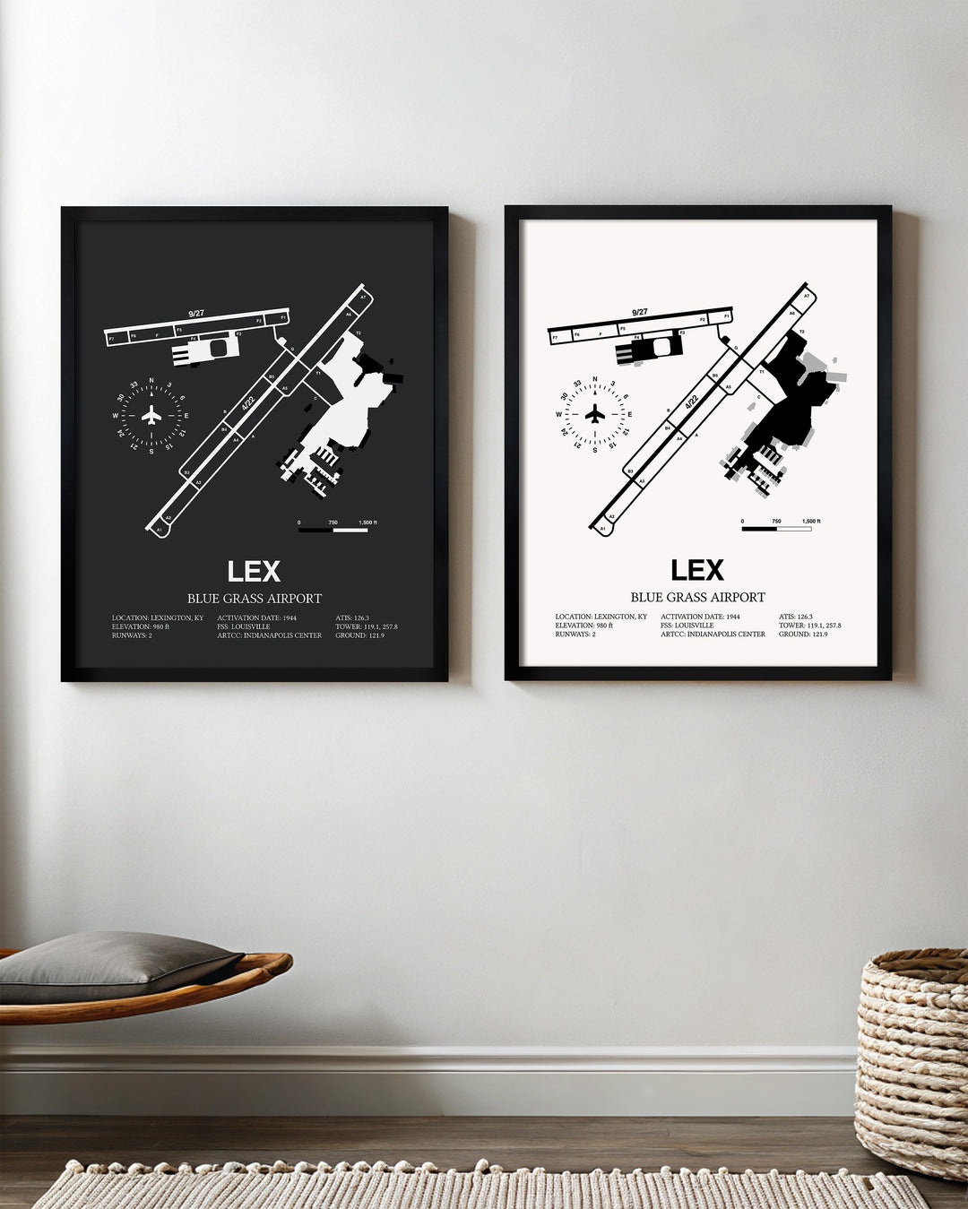 LEX Airport Map, Blue Grass Airport Print