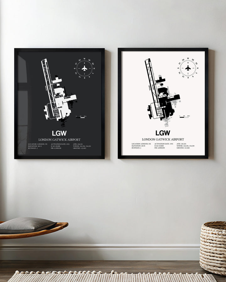 LGW Airport Map, London Gatwick Airport Print