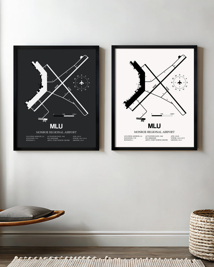 MLU Airport Map, Monroe Regional Airport Print