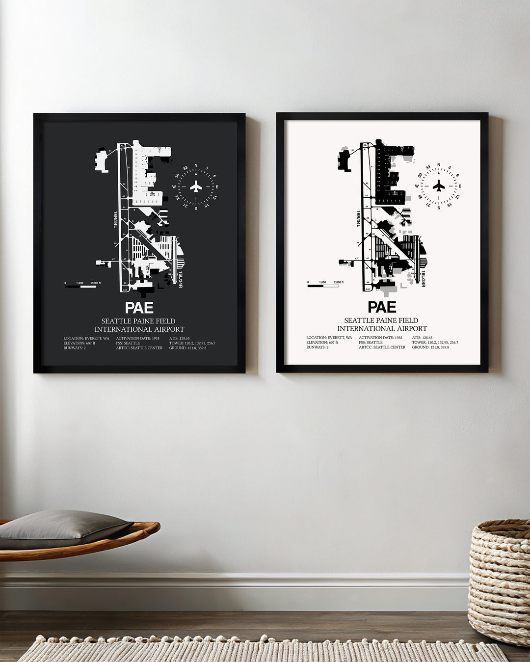 PAE Airport Map, Seattle Paine Field International Airport Print