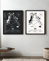 Framed Detailed Airport Map of Richmond International Airport (RIC) in White and Gray