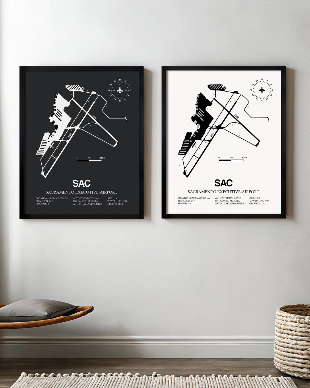 SAC Airport Map, Sacramento Executive Airport Print