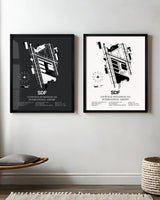 Framed Detailed Airport Map of Louisville Muhammad Ali International Airport (SDF) in White and Gray