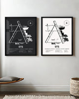 Framed Detailed Airport Map of Charles M. Schulz/Sonoma County Airport (STS) in White and Gray