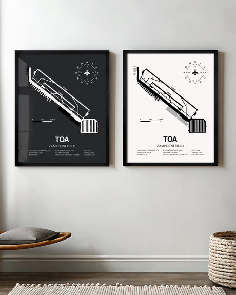 Framed Detailed Airport Map of Zamperini Field (TOA) in White and Gray