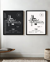 Framed Detailed Airport Map of Cherry Capital Airport (TVC) in White and Gray