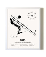 Stockton Metro Airport airport map poster in oak frame