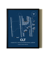 Aviation Blue Framed Charlotte / Douglas International Airport layout wall art poster