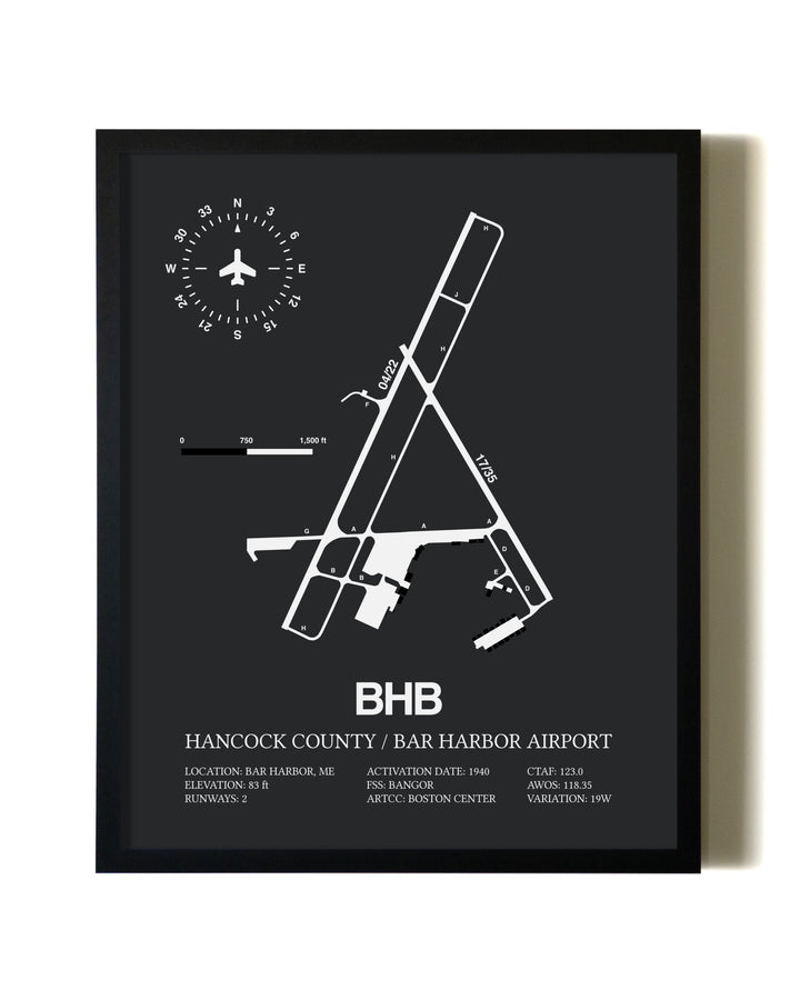 Unframed Hancock County / Bar Harbor Airport map print poster