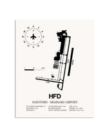 Gray Hartford-Brainard Airport framed poster displayed in an airplane hangar
