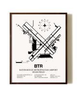 Baton Rouge Metropolitan Airport (Ryan Field) aviation print in walnut frame
