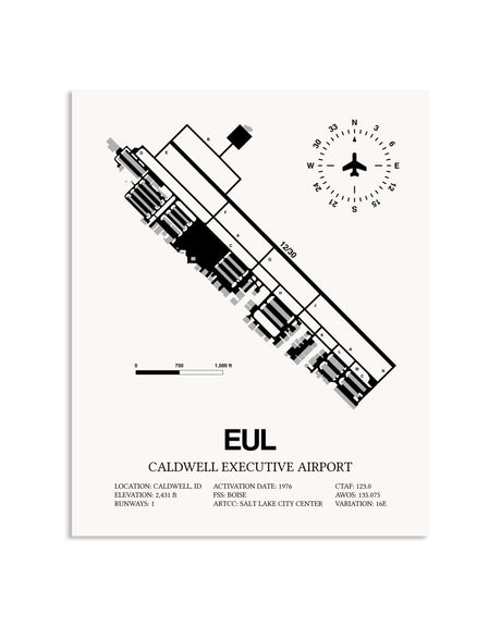 Gray Caldwell Executive Airport framed poster displayed in an airplane hangar