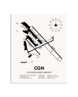 Gray Cologne Bonn Airport framed poster displayed in an airplane hangar