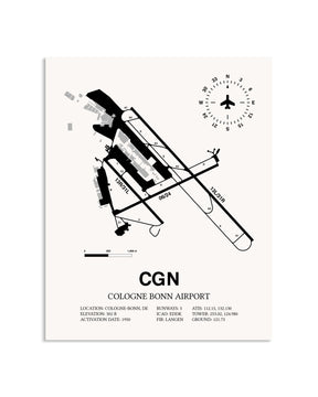 Gray Cologne Bonn Airport framed poster displayed in an airplane hangar