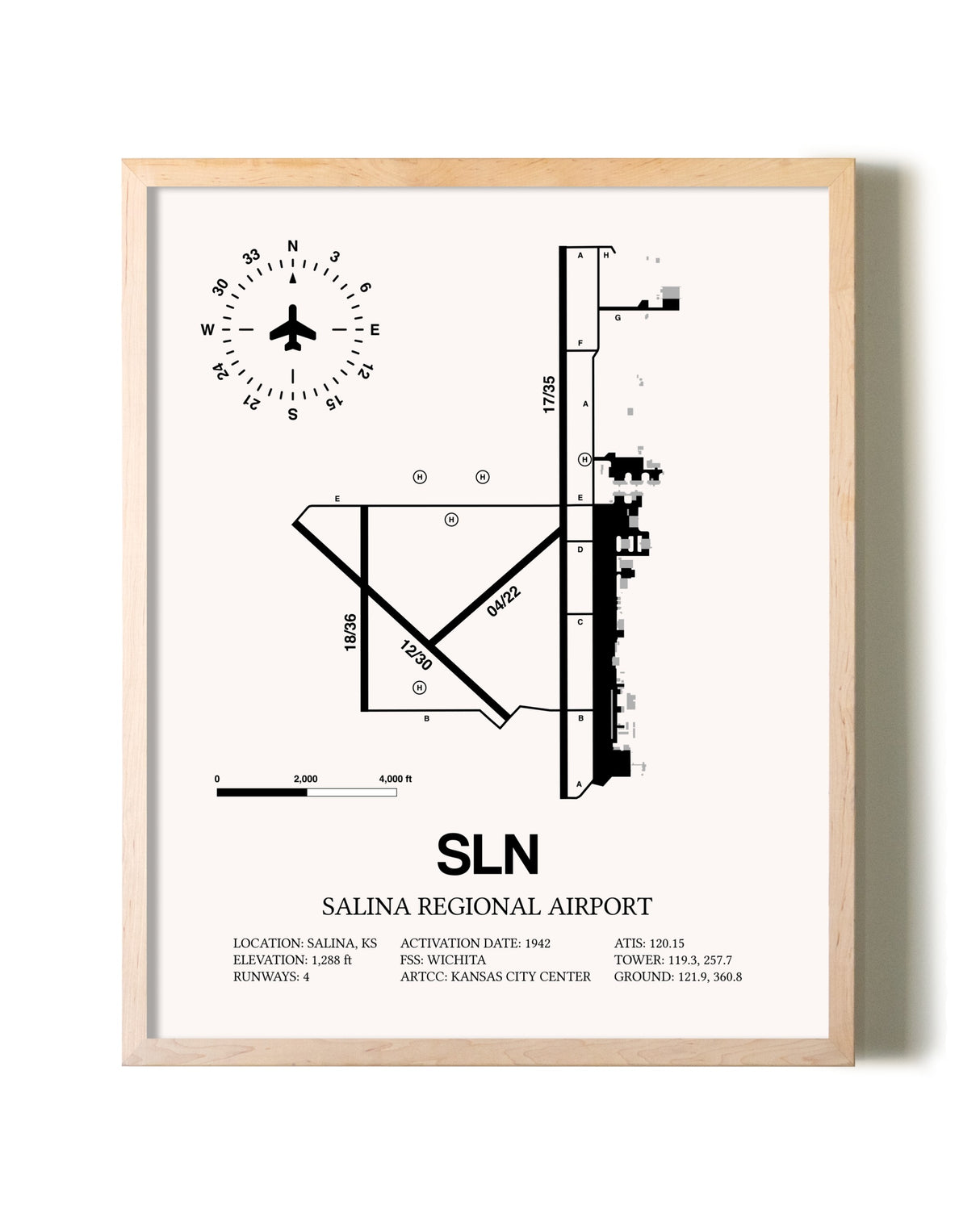 Salina Regional Airport framed wall art in white frame