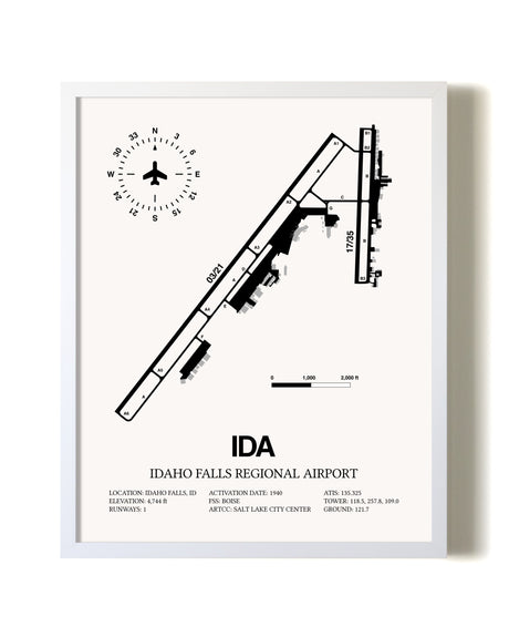 Idaho Falls Regional Airport airport map poster in oak frame